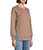 Westbound Petite Size Crew Neck Button Detail Long Sleeve Quilted Pullover, Color:Fossil - Image 4