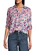Westbound Petite Size Dancing Daubs 3/4 Roll-Tab Sleeve Point Collar Y-Neck Button Front Shirt,Specials : American Fashion Style Bags On Sale