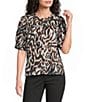 Westbound Petite Size Elbow Sleeve Y-Neck Button Front Top - Image 1