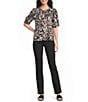 Westbound Petite Size Elbow Sleeve Y-Neck Button Front Top - Image 3