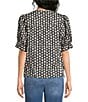 Westbound Petite Size Elbow Sleeve Y-Neck Button Front Top - Image 2