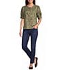 Westbound Petite Size Elbow Sleeve Y-Neck Button Front Top - Image 3