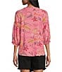 Westbound Petite Size Floral Elbow Puff Sleeve Partial Button Front Top, Color:Confetti Dottie - Image 2