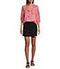 Westbound Petite Size Floral Elbow Puff Sleeve Partial Button Front Top, Color:Confetti Dottie - Image 3