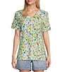 Color:Blooming Buds - Image 1 - Petite Size Floral Printed Knit Short Sleeve V-Neck Top