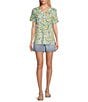 Color:Blooming Buds - Image 3 - Petite Size Floral Printed Knit Short Sleeve V-Neck Top