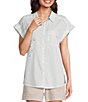 Westbound Petite Size Ikat Stripe Print Button Front Tie Hem Top - Image 1