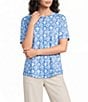 Westbound Size Indigo Tile Slub Knit Short Sleeve Crew Neck Top - Image 1