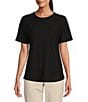 Color:Black - Image 1 - Petite Size Short Sleeve Solid Knit Tee Shirt