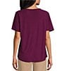 Color:Plum Caspia - Image 2 - Petite Size Short Sleeve Solid Knit Tee Shirt