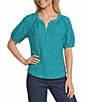 Westbound Petite Size Knit Elbow Sleeve Henley Top - Image 1
