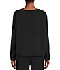 Color:Black - Image 2 - Petite Size Knit Long Sleeve Crew Neck Ruched Shirt