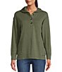Color:Bettle Olive Heather - Image 1 - Petite Size Knit Long Sleeve Hoodie