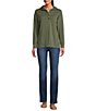 Color:Bettle Olive Heather - Image 3 - Petite Size Knit Long Sleeve Hoodie