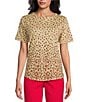 Color:Ombre Leopard - Image 1 - Petite Size Knit Short Sleeve Crew Neck Top