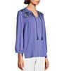 Color:Persian Jewel Purple - Image 4 - Petite Size Knit V-Neck 3/4 Sleeve Embroidered Top