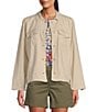 Color:Natural - Image 1 - Petite Size Linen Blend Button Front Fray Detail Jacket
