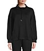 Color:Black - Image 1 - Petite Size Long Sleeve Cowl Neck Cozy Knit Drawstring Pullover