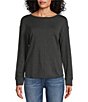 Color:Charcoal Heather - Image 1 - Petite Size Long Sleeve Round Neck Knit Tee