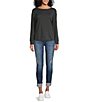 Color:Charcoal Heather - Image 3 - Petite Size Long Sleeve Round Neck Knit Tee