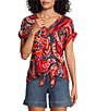 Westbound Petite Size Paisley Overly Short Sleeve V-Neck Tie Front Top,Specials : American Fashion Style Bags On Sale Westbound Petite Size Paisley Overly Short Sleeve V-Neck Tie Front Top,Specials : American Fashion Style Bags On Sale
