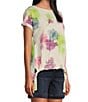 Color:Floating Clusters - Image 3 - Petite Size Printed Crew Neck Short Sleeve Scrunched Waist Top