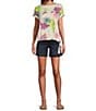Color:Floating Clusters - Image 5 - Petite Size Printed Crew Neck Short Sleeve Scrunched Waist Top
