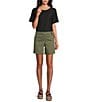 Westbound Petite Size Pull-On Button Embellished Marina Shorts, Color:Black - Image 3