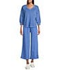Westbound Petite Size Pull-On Cropped Drawstring Terry Pants, Color:Palace Blue - Image 3