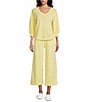 Westbound Petite Size Pull-On Cropped Drawstring Terry Pants, Color:Lemonade - Image 3