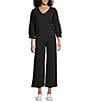 Westbound Petite Size Pull-On Cropped Drawstring Terry Pants, Color:Black - Image 3