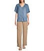Color:Natural - Image 3 - The ISLAND Petite Size Pull-On Straight Leg Cargo Pocket Mid Rise Wide Leg Pants