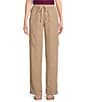 Color:Natural - Image 1 - The ISLAND Petite Size Pull-On Straight Leg Cargo Pocket Mid Rise Wide Leg Pants