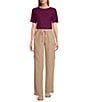 Color:Natural - Image 4 - The ISLAND Petite Size Pull-On Straight Leg Cargo Pocket Mid Rise Wide Leg Pants