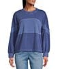 Westbound Petite Size Ribbed Long Sleeve Crewneck Top, Color:Twilight Blue - Image 1