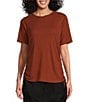 Color:Brandy Brown - Image 1 - Petite Size Short Sleeve Crew Neck Ruched Tee