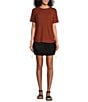Color:Brandy Brown - Image 3 - Petite Size Short Sleeve Crew Neck Ruched Tee