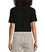 Color:Black - Image 2 - Petite Size Short Sleeve Seam V-Neck Relaxed Tee Shirt
