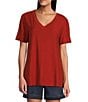 Color:K spice - Image 1 - Petite Size Short Sleeve Seam V-Neck Relaxed Tee Shirt