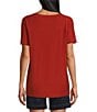 Color:K spice - Image 2 - Petite Size Short Sleeve Seam V-Neck Relaxed Tee Shirt