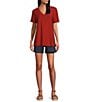 Color:K spice - Image 3 - Petite Size Short Sleeve Seam V-Neck Relaxed Tee Shirt
