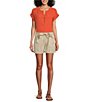 Color:Mecca Orange - Image 3 - Petite Size Short Sleeve Woven Henley Shirt
