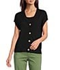 Westbound Petite Size Short Sleeve Y-Neck Button Front Cardigan - Image 1