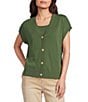 Westbound Petite Size Short Sleeve Y-Neck Button Front Cardigan - Image 5