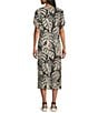 Westbound Petite Size Sketched Palms Short Sleeve V-Neck Shift Dress, Color:Sketched Palms - Image 2