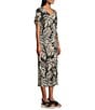 Westbound Petite Size Sketched Palms Short Sleeve V-Neck Shift Dress, Color:Sketched Palms - Image 3