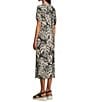 Westbound Petite Size Sketched Palms Short Sleeve V-Neck Shift Dress, Color:Sketched Palms - Image 4