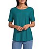 Westbound Petite Size Slub Knit Stiched Raw Hem Short Sleeve Crew Neck Top - Image 1