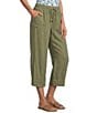 Westbound Petite Size Solid Linen Blend Pull On Crop Pants - Image 1