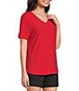 Westbound Petite Size Solid Short Sleeve V-Neck Top - Image 5
